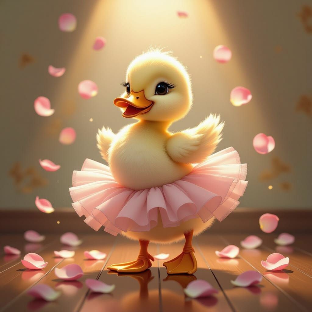 Duckling Ballerina in a Dreamy, Vibrant Scene