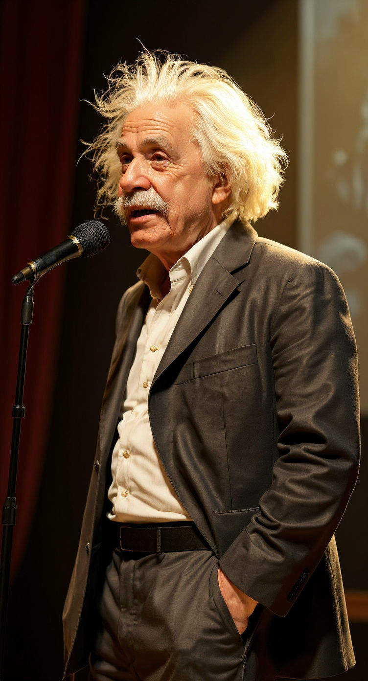 Einstein Does Stand-Up: Photorealistic Cinematic Image