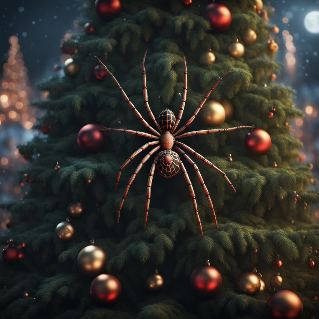 Spider Concealed in Christmas Tree: Detailed Matte Painting
