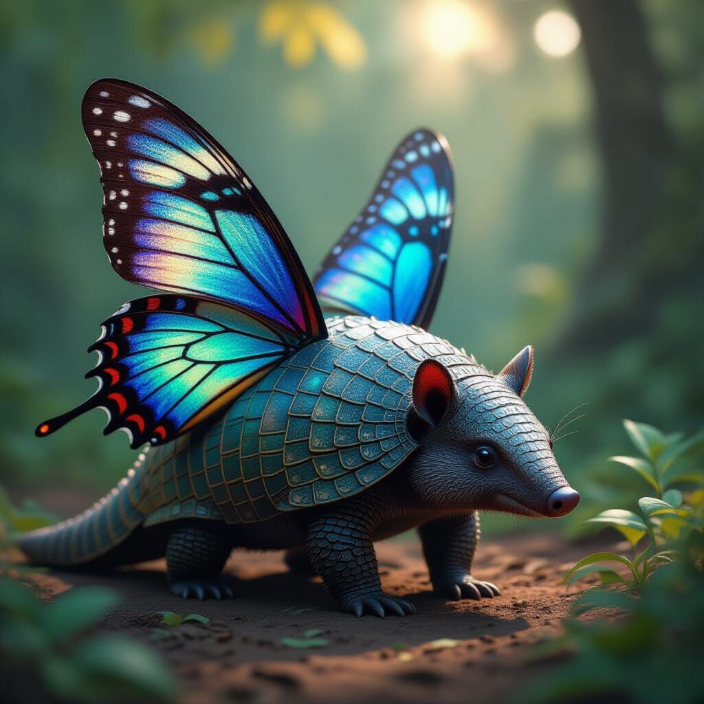 Armadillo With Iridescent Butterfly Wings, Fantasy Concept A...