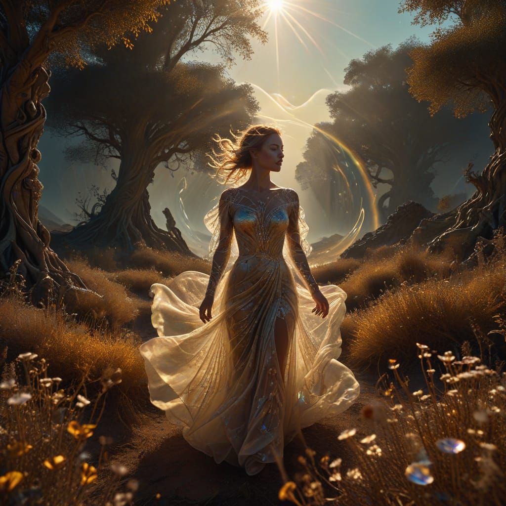 Surreal Woman in Dreamscape with Impossible Geometries