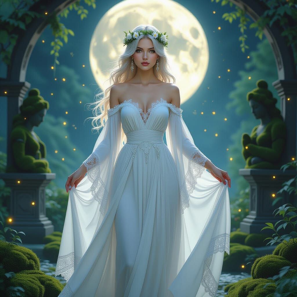 Moonlit Goddess in Jasmine Crown: Art Nouveau Style