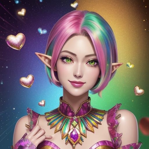 Glamorous Anime Elf Portrait in Vibrant Colors