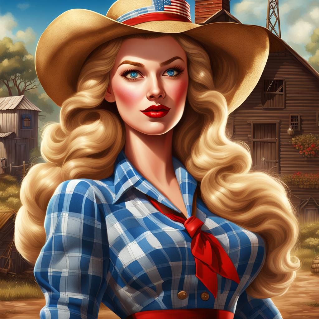 1940s Pinup Illustration of Voluptuous Blonde Woman