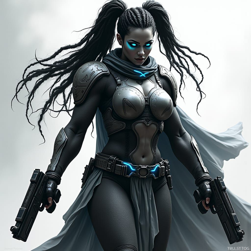 Latina Warrior in Zebra Wood Armor, Sci-Fi Art