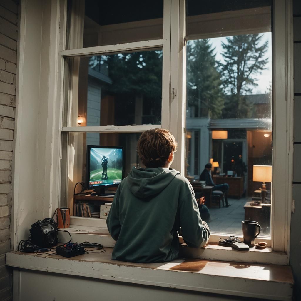 Teenager Gaming: A Cinematic Film Still
