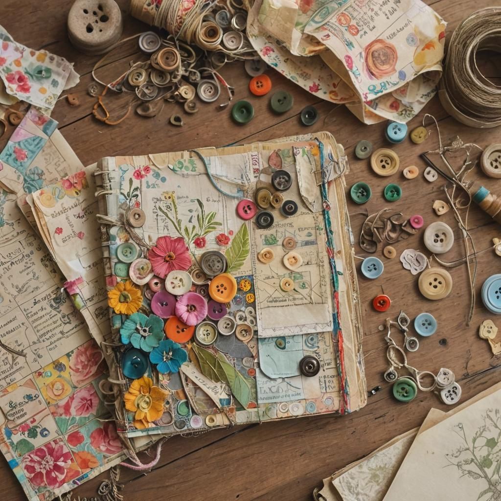 Floral Fabric Scrap Journaling Page in Folk Art Style