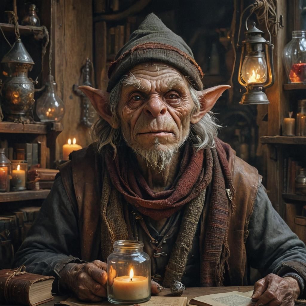 Goblin Alchemist Portrait in Vibrant Oil Painting