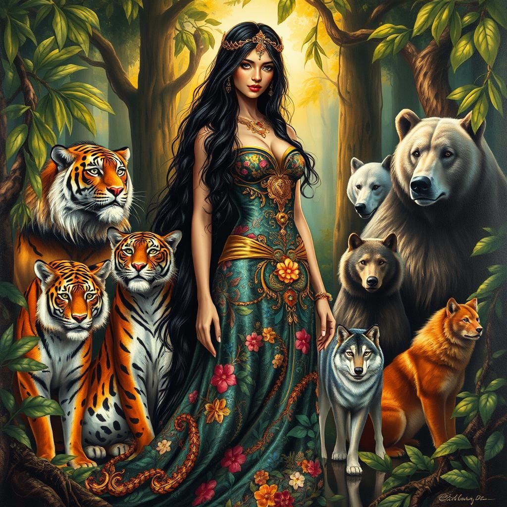 oil painting, the goddess of the jungles