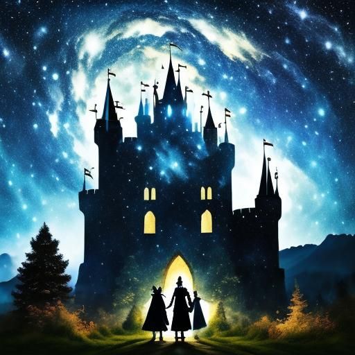 Elven Castle Silhouette Art Against Starry Night