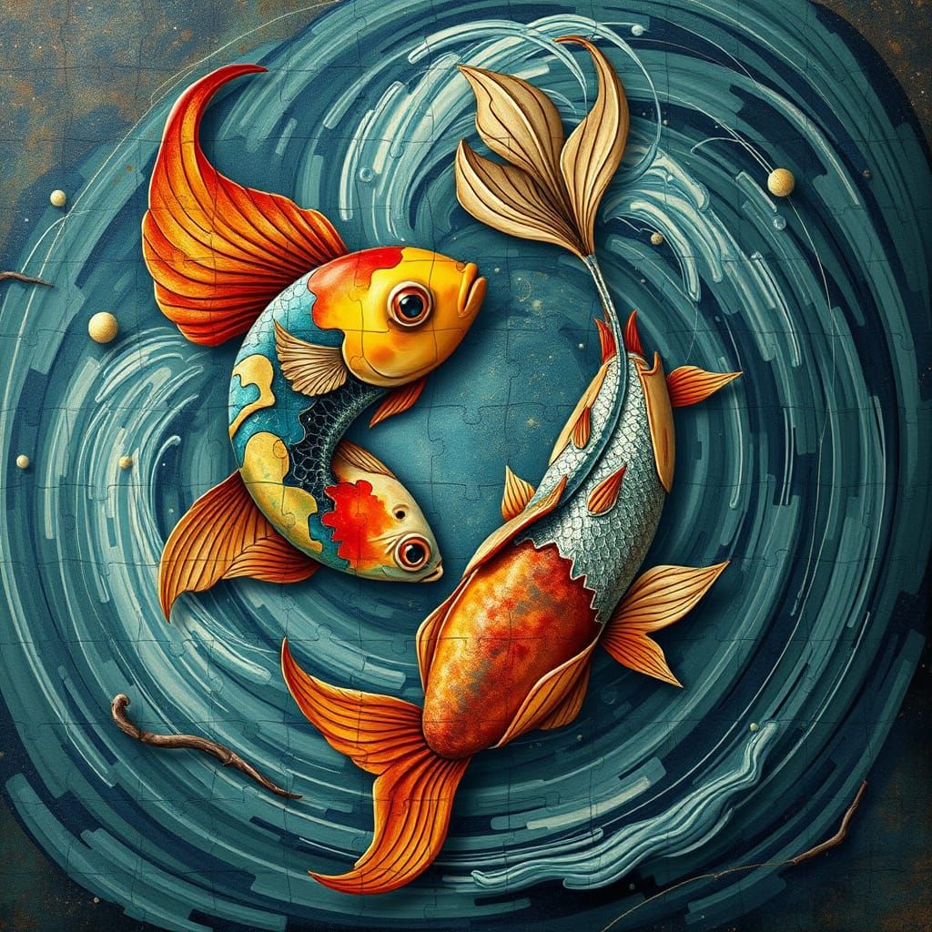 Pisces Zodiac Sign: Two Fish in Swirling Water, Astrology De...