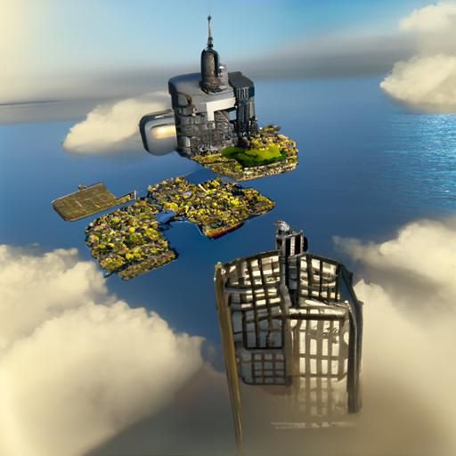 Flying Island City with Urban Overgrowth