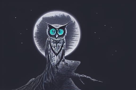 Ominous Owl in Moonlit Mayan Zodiac Illustration