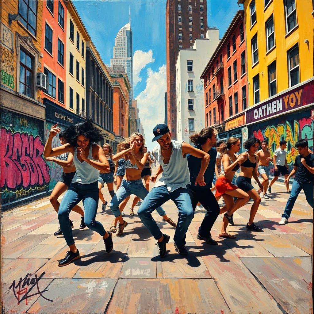 Street Dance Performance in Neo-Impressionistic Style