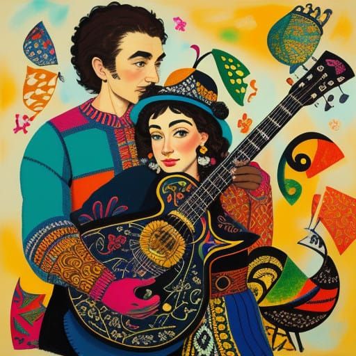 Vibrant Trommel Drums with Folk Art Style