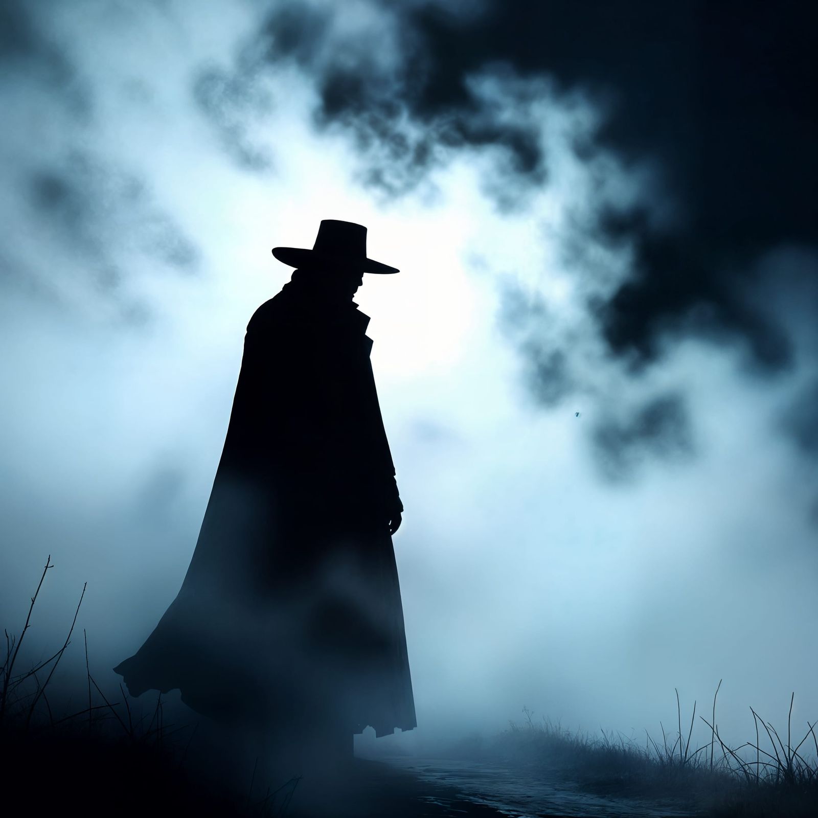 Scary Man Silhouette in Heavy Mist