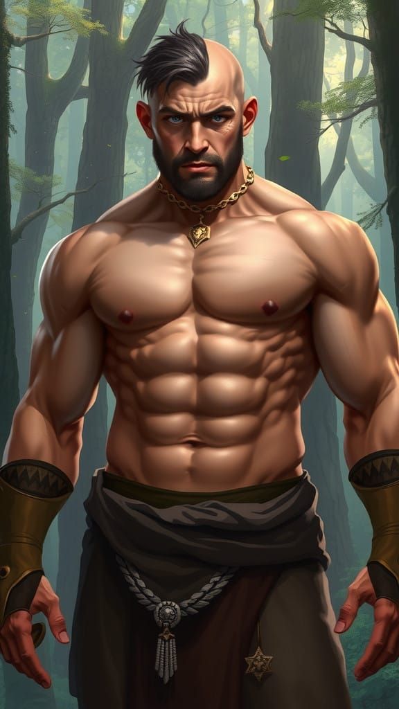 Handsome Warrior in Forest Landscape