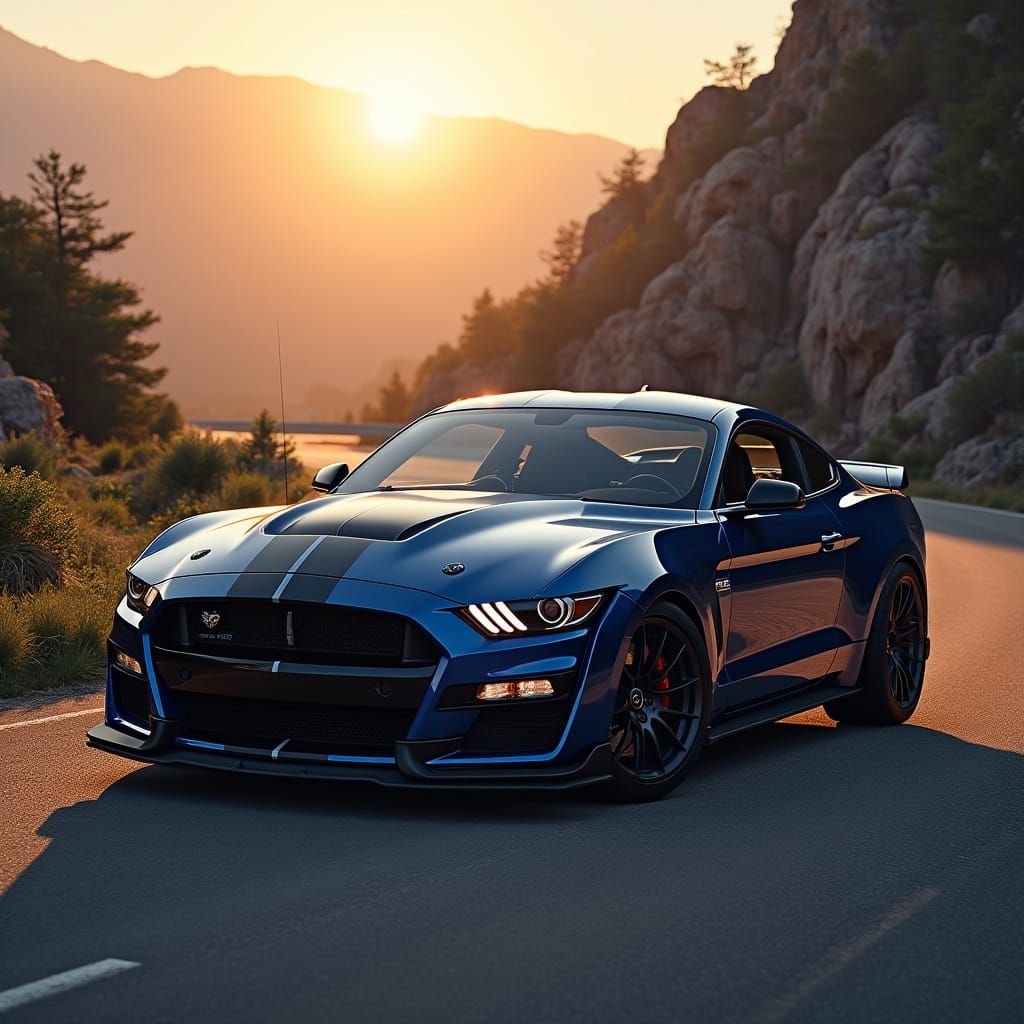 2025 Ford Mustang GT500 at Sunset on a Winding Mountain Road