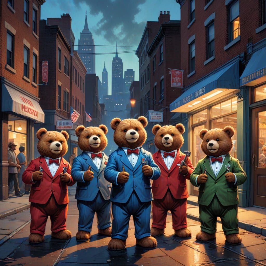 Teddy Bear Barbershop Quartet Performs in City Streets