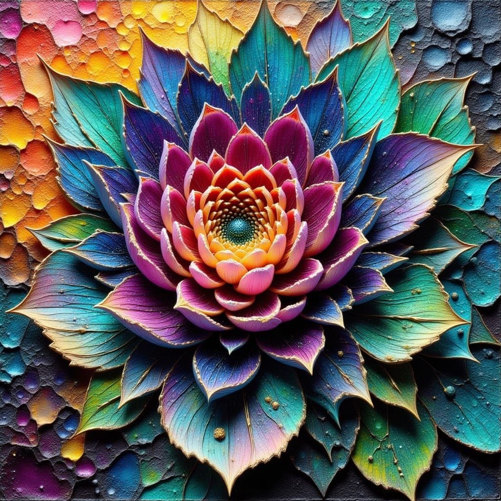 Jeweled Flower Impasto Painting in Vivid Colors