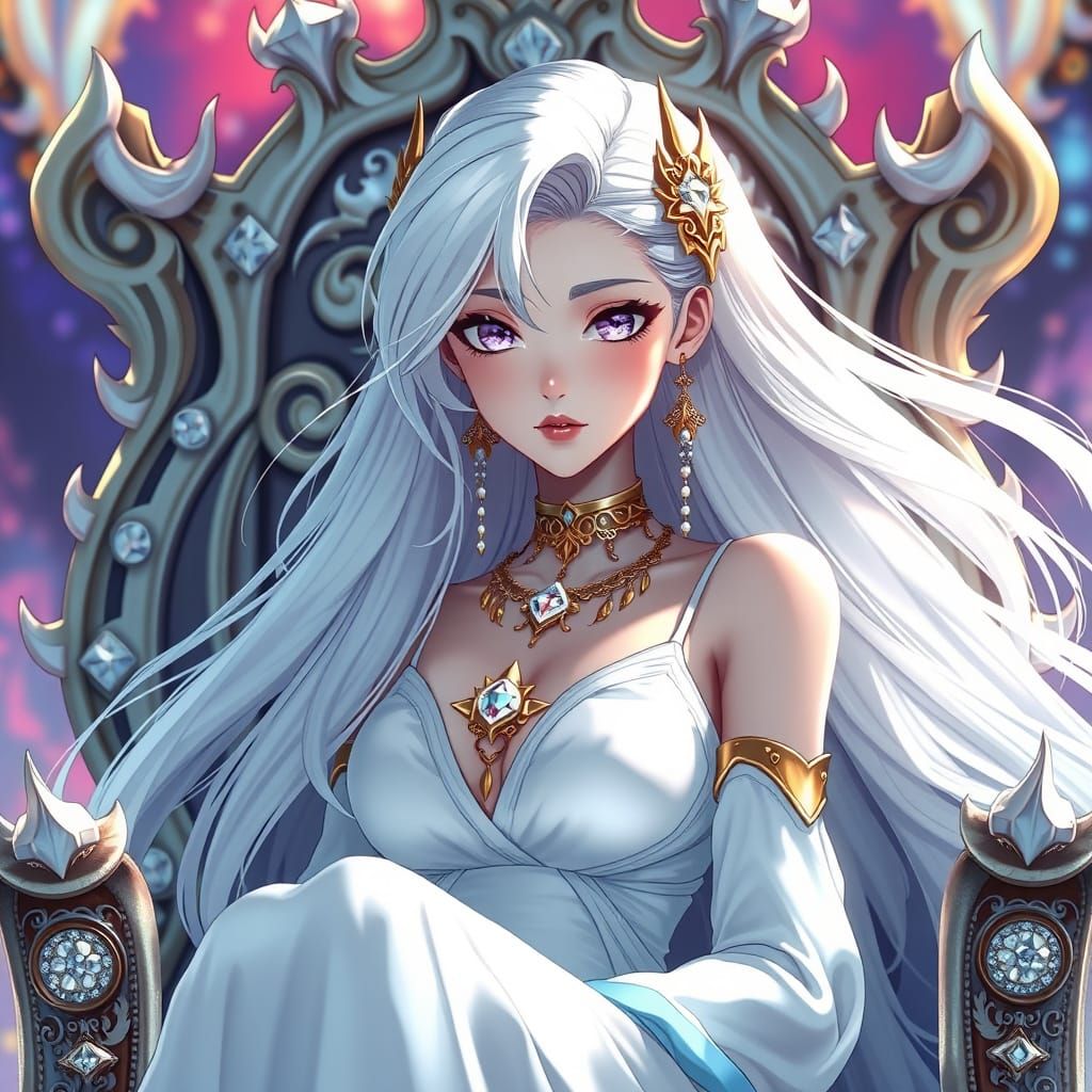 Anime Woman on Throne in Japanese Animation Style