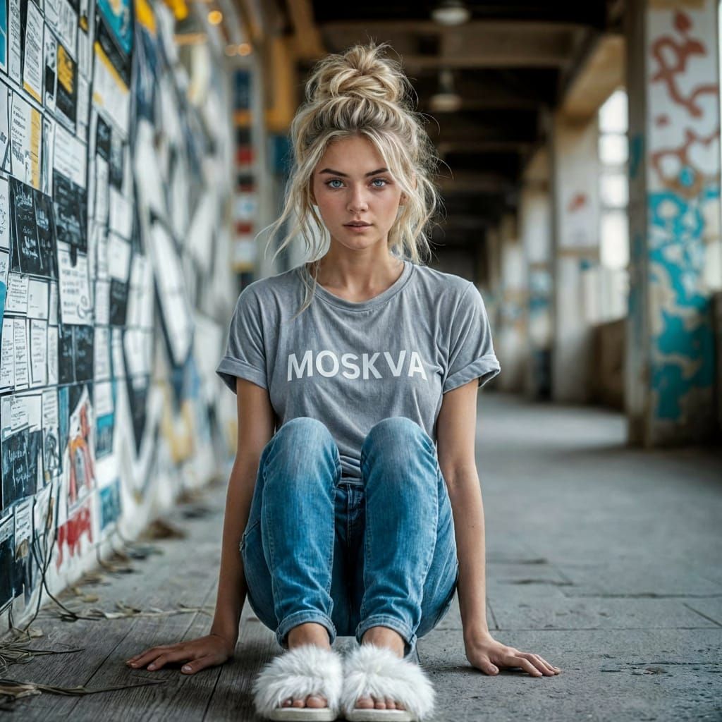 Blonde Woman in Slippers, Cinematic Film Still