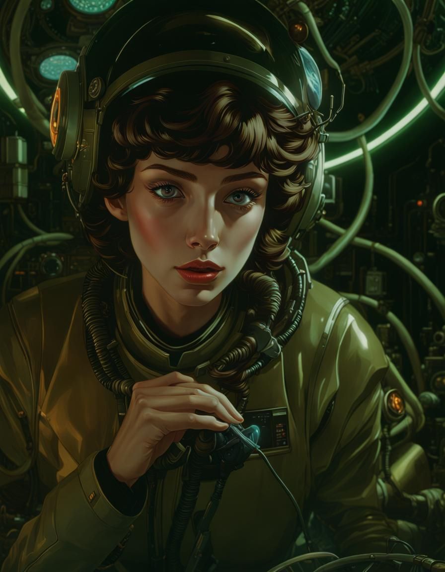 Worried Space Pilot with Parasitic Worms in Laboratory