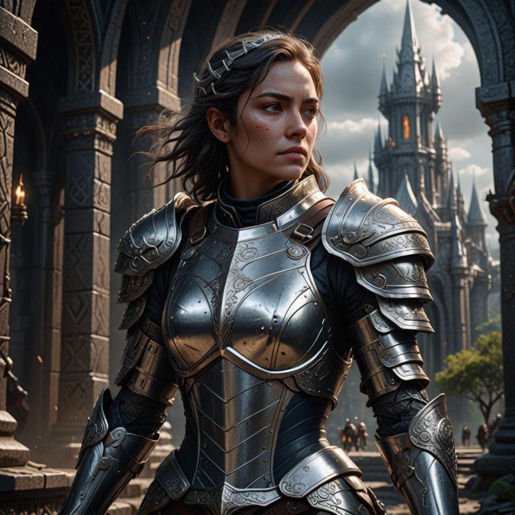 Epic Fantasy Warrior Prepares for Battle in Shimmering Silve...