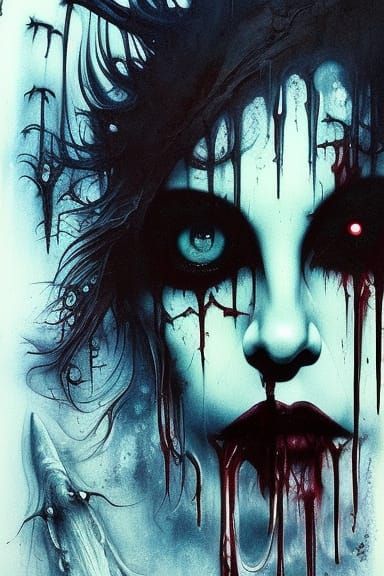 Nightmarish Vampire with Big Eyes in Ink Painting Style