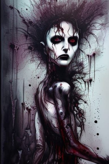 Nightmarish Vampire with Big Eyes in Ink Style