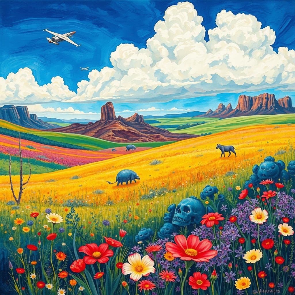 Vibrant Alien Landscape with Super Bloom Flowers and Cosmic ...