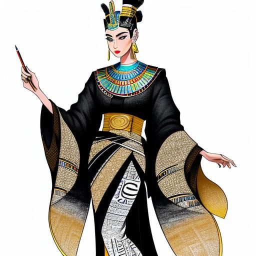 Egyptian Kimono Fusion in Mixed Media Illustration