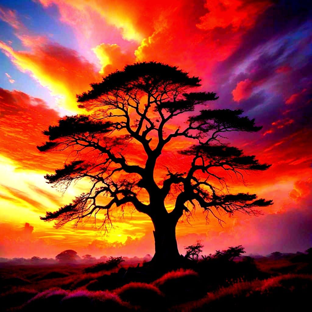 Majestic Tree Basks in Vibrant Sunset Glow