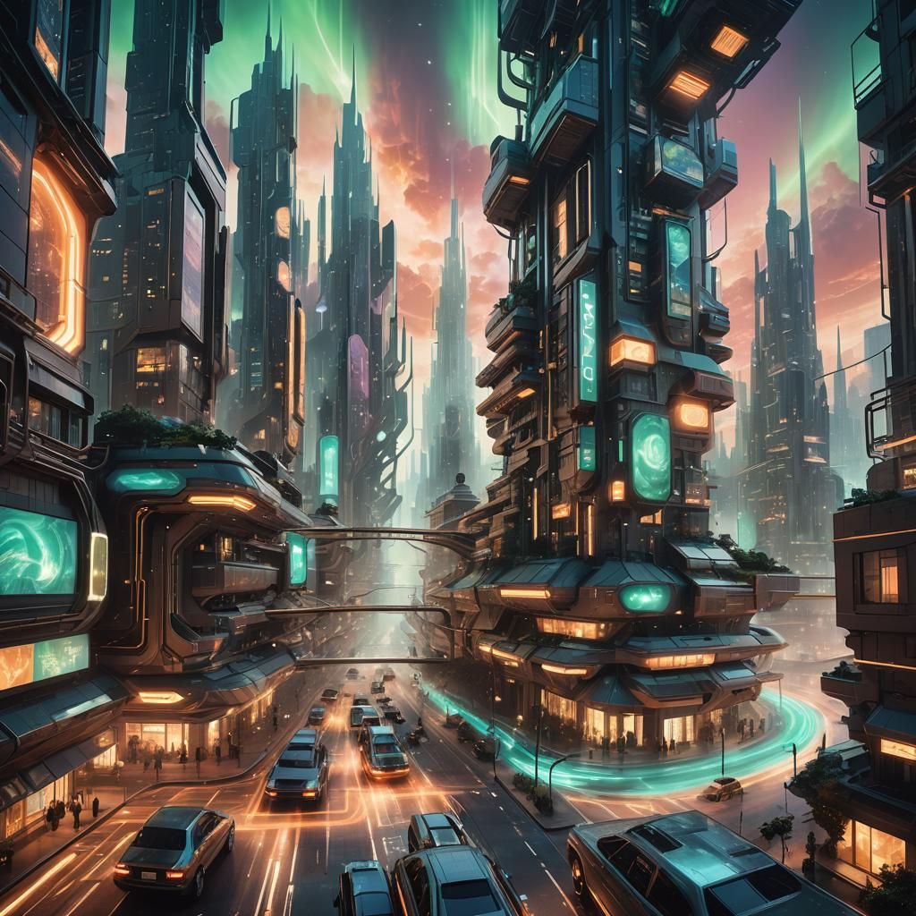 Surreal Urban Landscape with Fractal Architecture