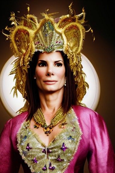 Sandra Bullock Portrait in Mardi Gras Style
