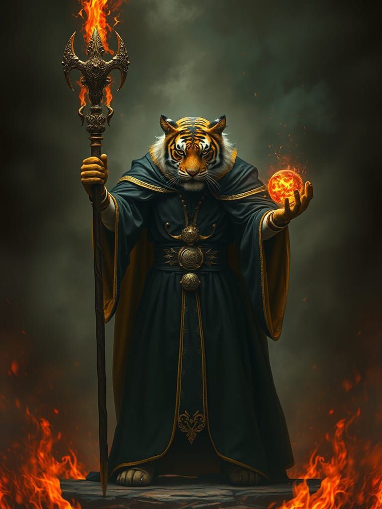 Cyberpunk Tigerman in Fiery Inferno