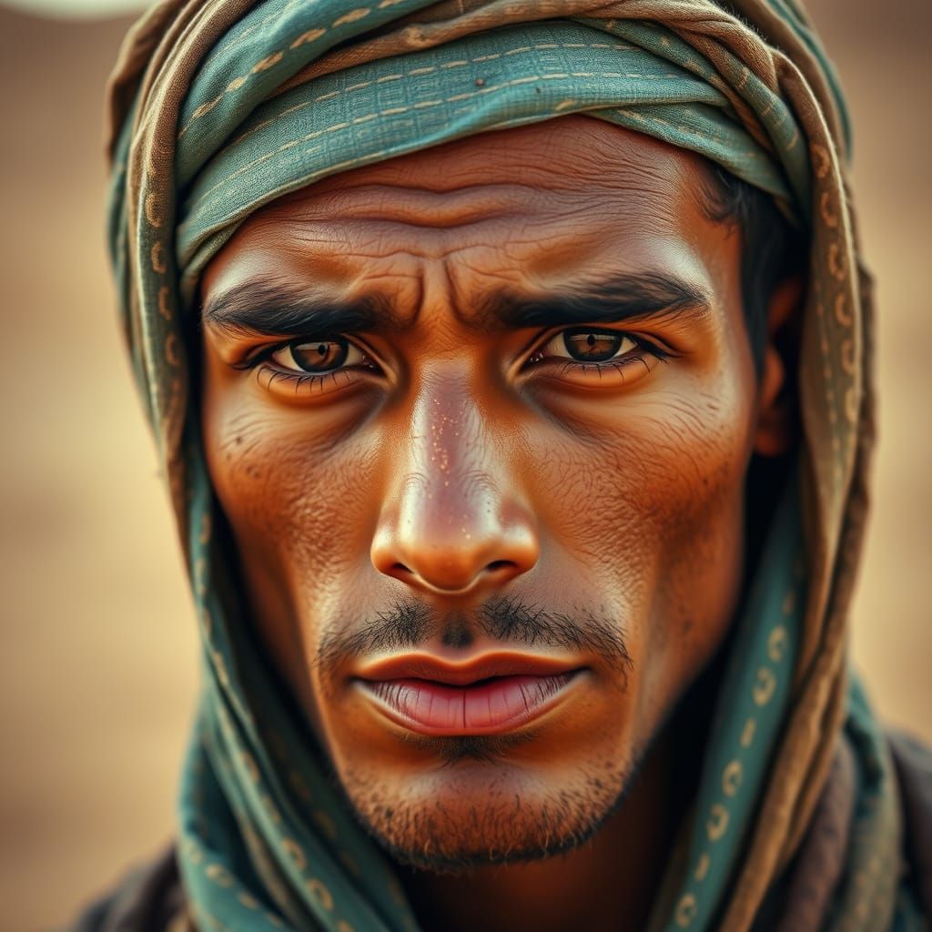 Tanned Desert Warrior with Turquoise Headscarf