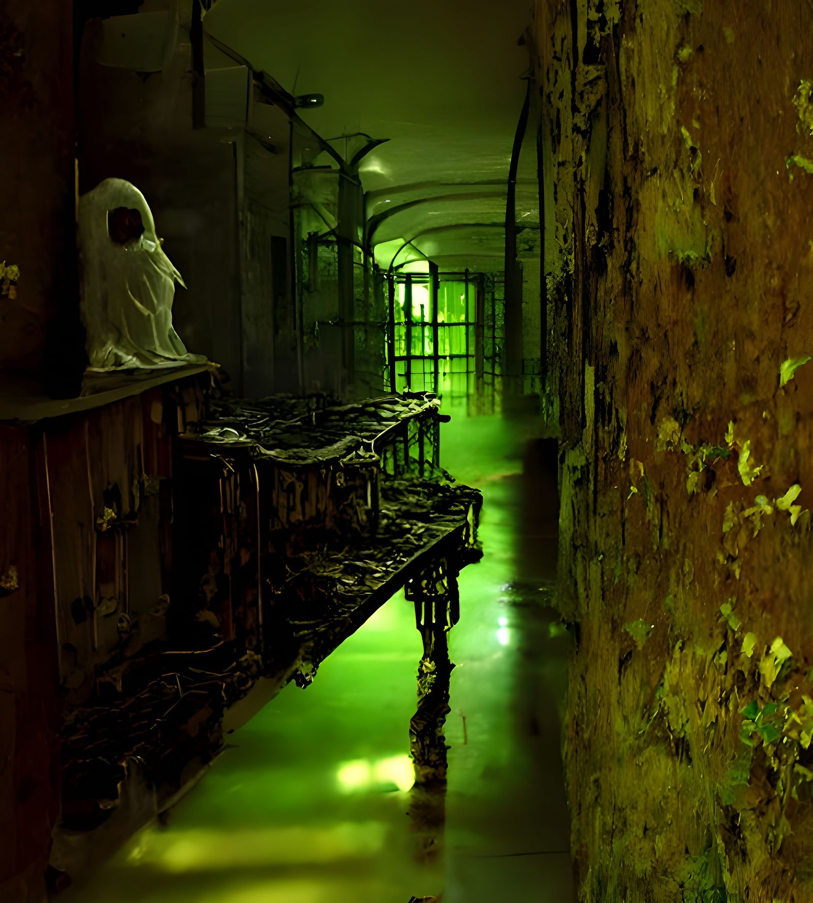 Haunted Prison with Ghosts in Ominous Light