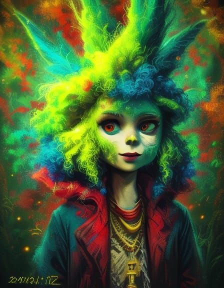 Exotic Forest Portrait in Vibrant Oil Painting Style