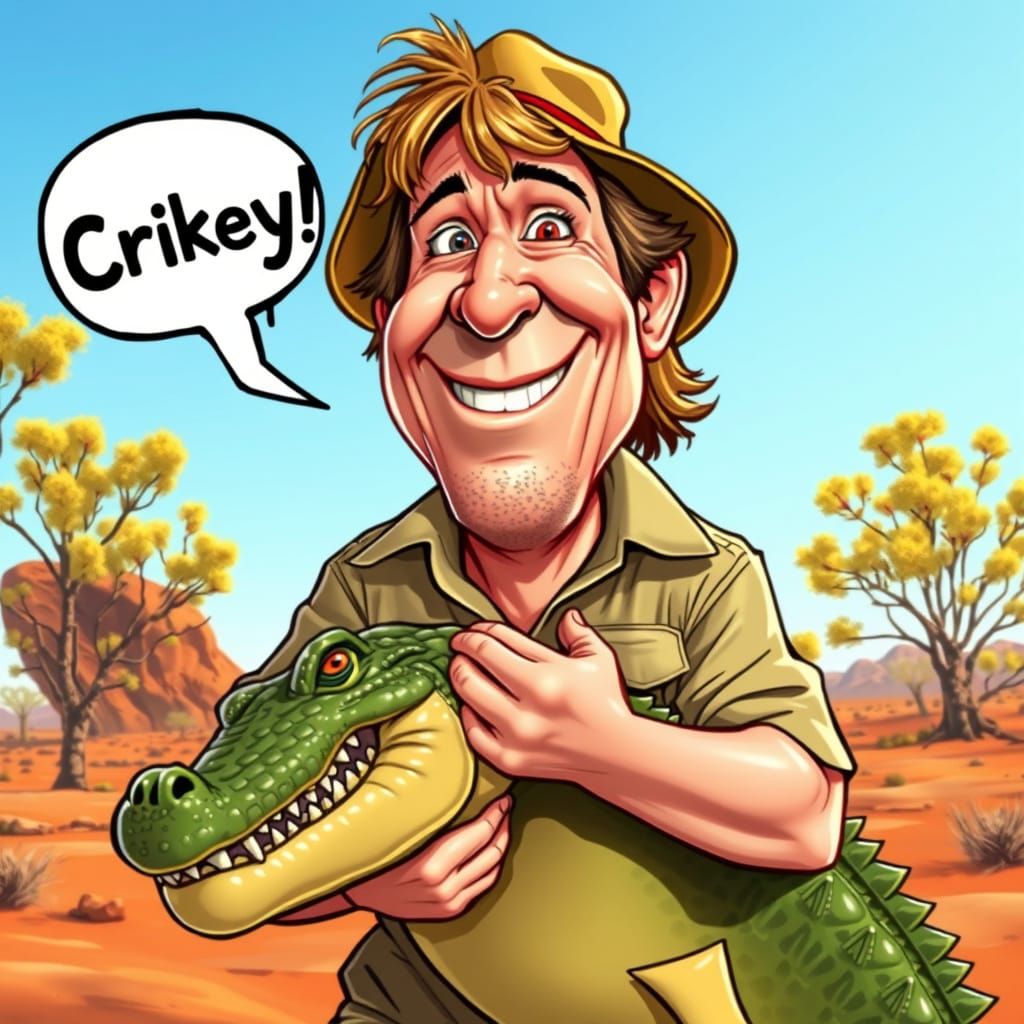 Vibrant Steve Irwin Cartoon Character