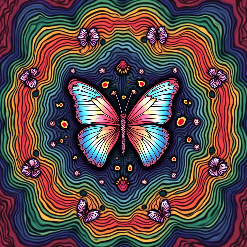 Psychedelic Butterflies in Op-Art Style