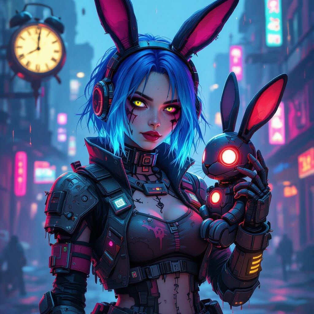 Cyberpunk Alice in Borderlands Armor with Neon Hair