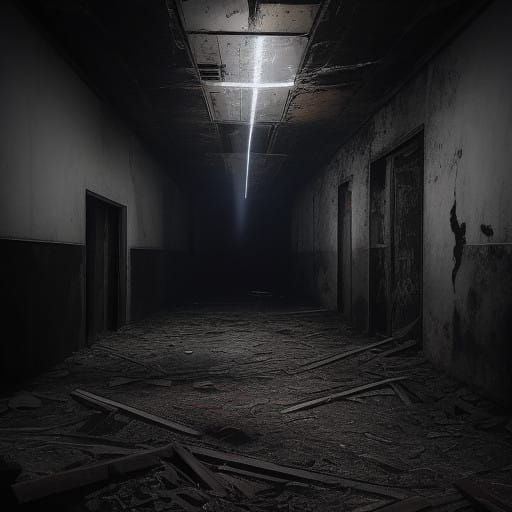 Dark Demon Creature Emerges from Shadowy Hospital Hallway