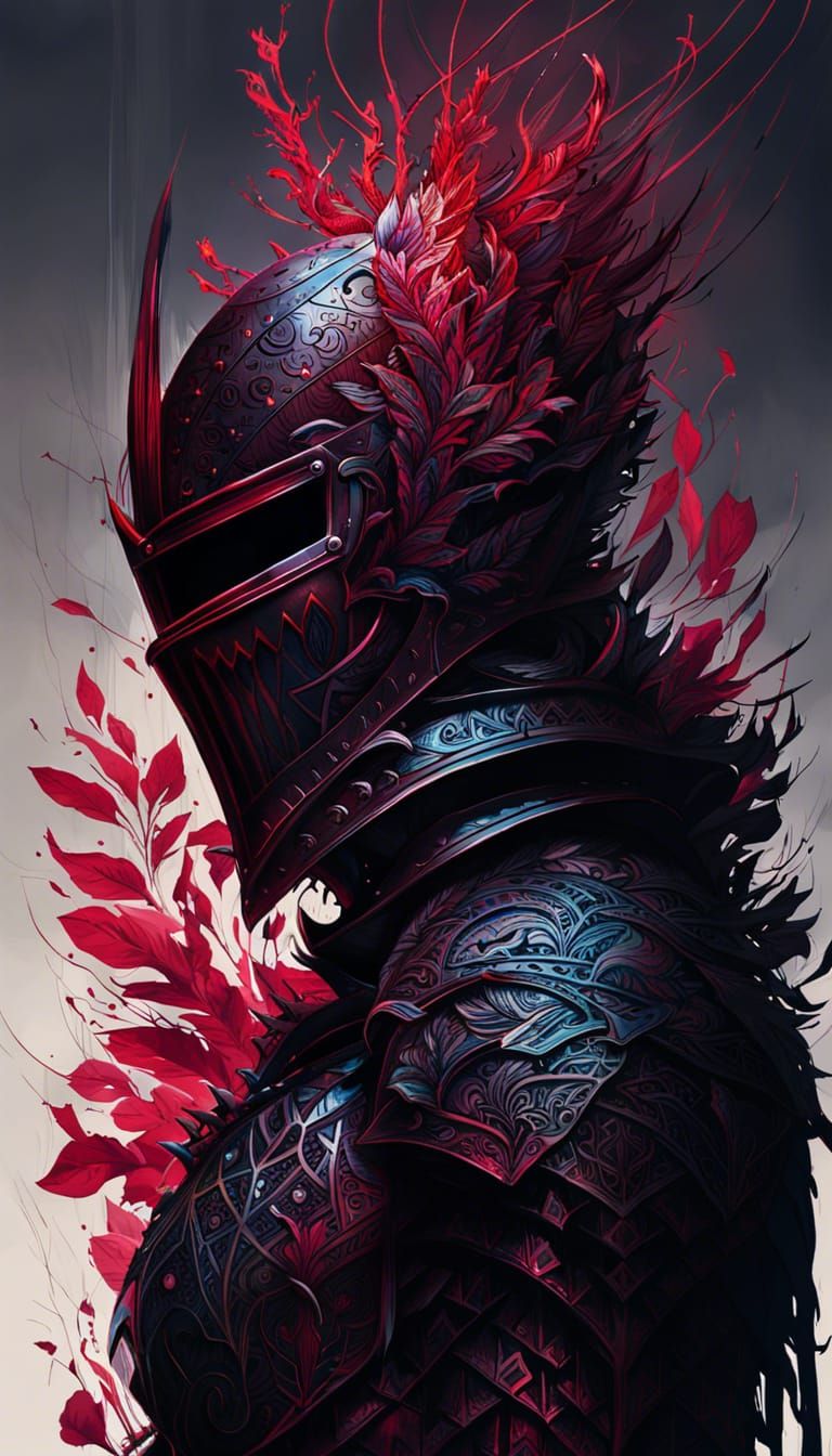 Dark Knight with Ruby Outlines: Digital Art