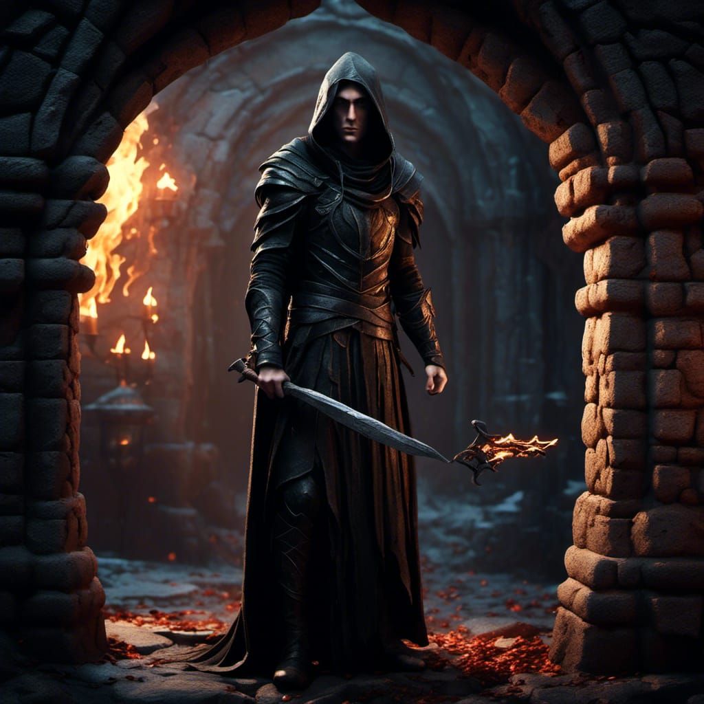 Dark Gothic Figure in Dramatic Lighting