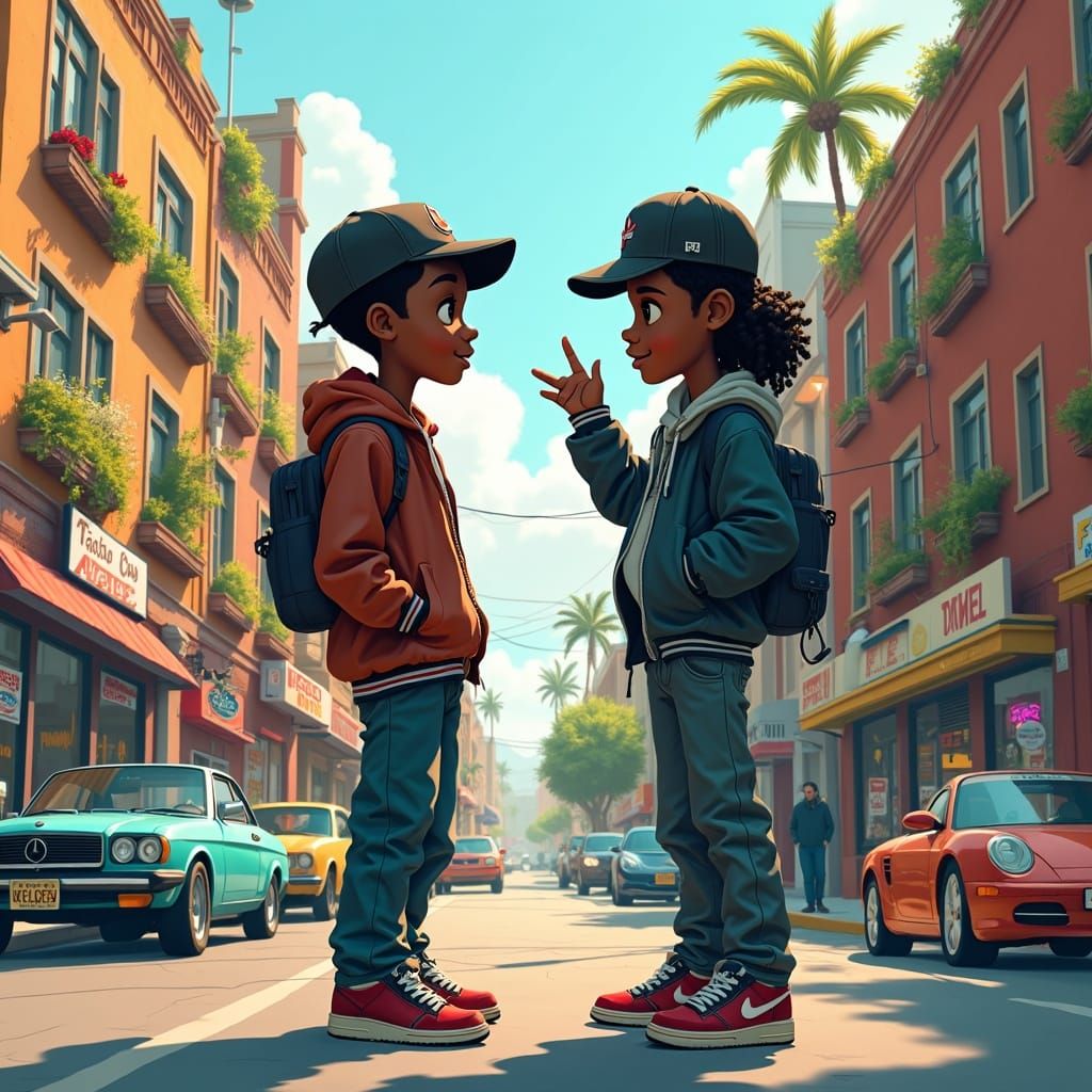 Trendy Couple in Vibrant Cityscape Apology