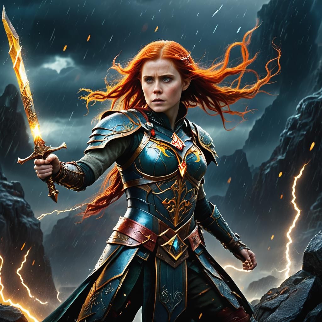 Elf Warrior with Red Hair in Epic Fantasy Style