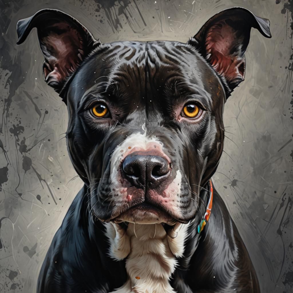 Detailed Painting of a Black Pit Bull
