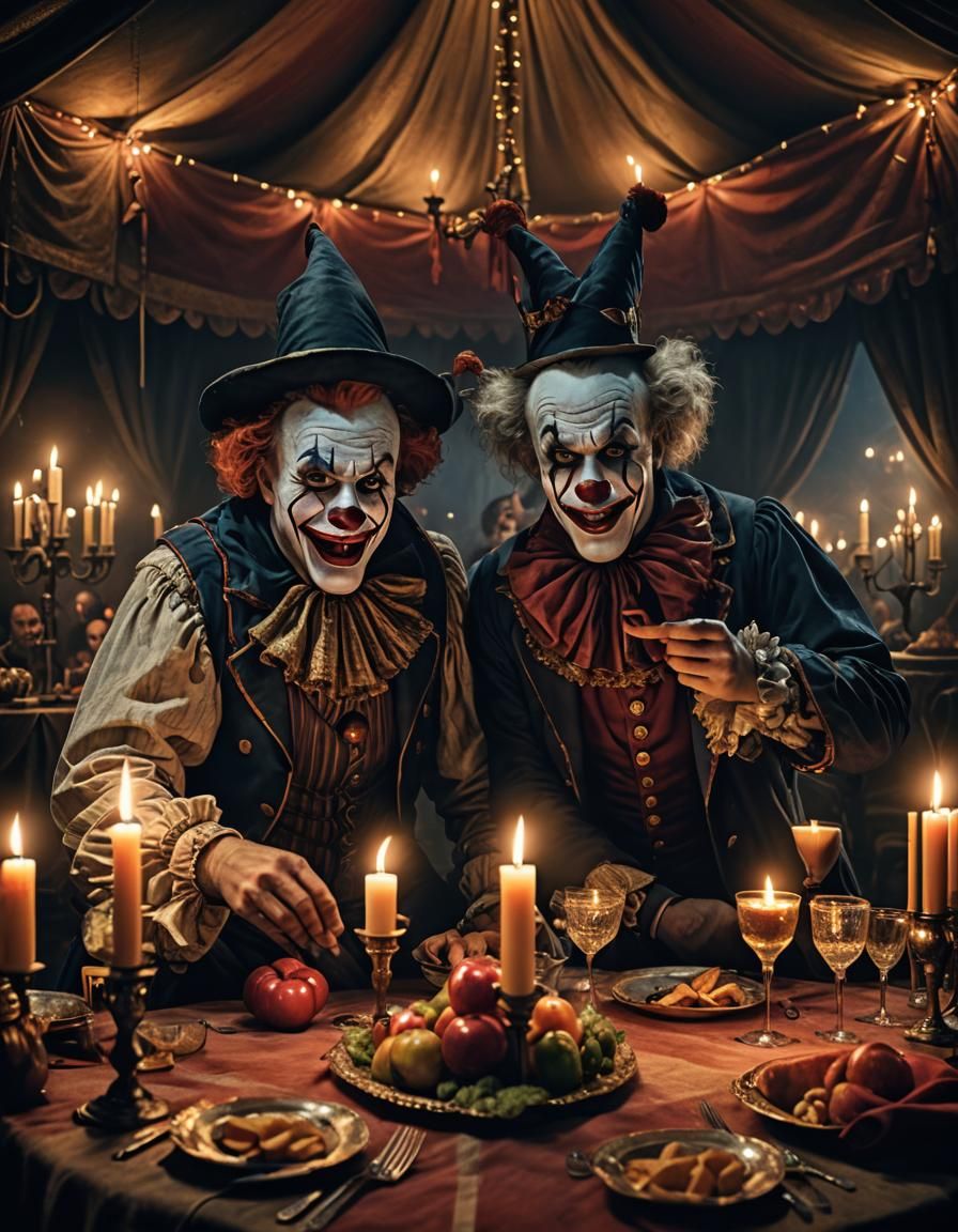 Sinister Clowns Enjoy a Romantic Candlelit Dinner