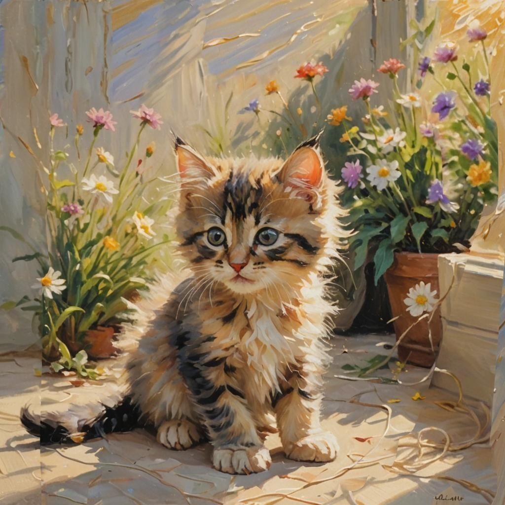 Whimsical Feline Captured in Impressionist Style